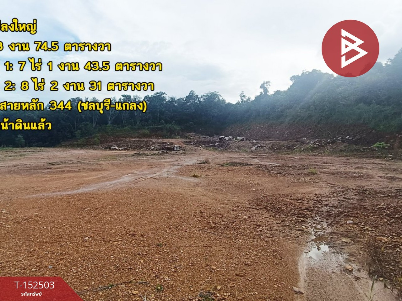 ขายที่ดิน เนื้อที่ 15 ไร่ 3 งาน 74.5 ตร.วา แกลง ชลบุรี